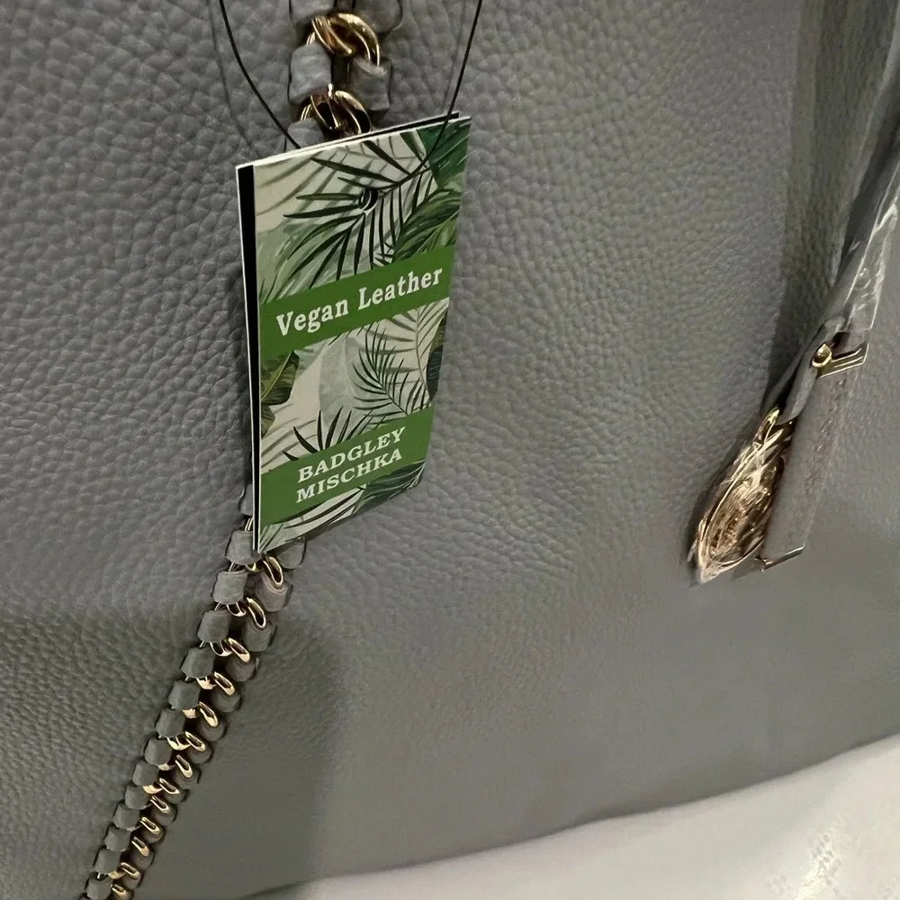 Badgley Mischka Vegan Leather Chain Linked Tote Bag with Brand Charms Silver - Picture 5 of 6